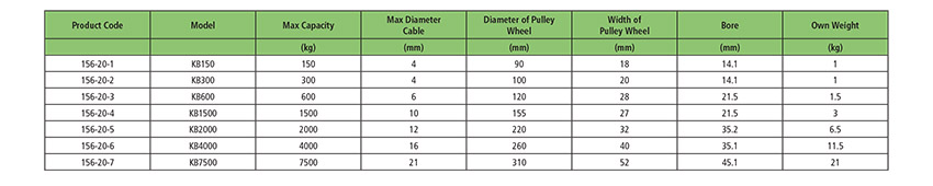 technical information for gebuwin pulley with bracket 150kg to 7500kg